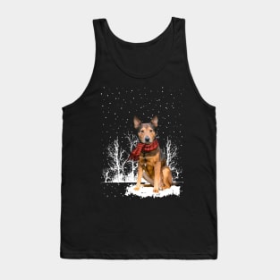 Christmas Shepherd Terrier With Scarf In Winter Forest Tank Top